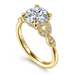 Outlet Gabriel & Co. Brigida - Vintage Inspired 14K Yellow Gold Round Diamond Engagement Ring