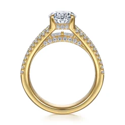 Sale Gabriel & Co. Brinne - 14K Yellow Gold Three Row Oval Diamond Engagement Ring
