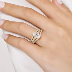 Sale Gabriel & Co. Brinne - 14K Yellow Gold Three Row Oval Diamond Engagement Ring