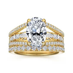 Sale Gabriel & Co. Brinne - 14K Yellow Gold Three Row Oval Diamond Engagement Ring