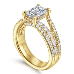 Best Gabriel & Co. Brinne - 14K Yellow Gold Three Row Emerald Cut Diamond Engagement Ring