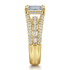 Best Gabriel & Co. Brinne - 14K Yellow Gold Three Row Emerald Cut Diamond Engagement Ring