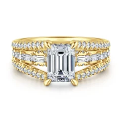Best Gabriel & Co. Brinne - 14K Yellow Gold Three Row Emerald Cut Diamond Engagement Ring
