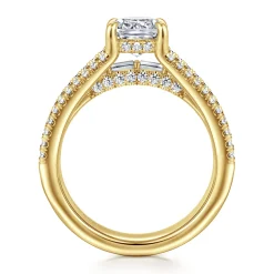 Clearance Gabriel & Co. Brinne - 14K Yellow Gold Three Row Cushion Cut Diamond Engagement Ring