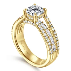 Clearance Gabriel & Co. Brinne - 14K Yellow Gold Three Row Cushion Cut Diamond Engagement Ring