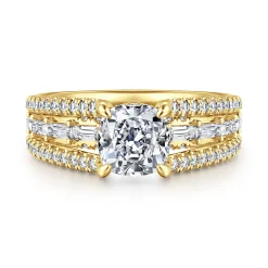 Clearance Gabriel & Co. Brinne - 14K Yellow Gold Three Row Cushion Cut Diamond Engagement Ring