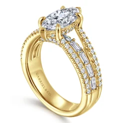 New Gabriel & Co. Brinne - 14K Yellow Gold Three Row Marquise Shape Diamond Engagement Ring