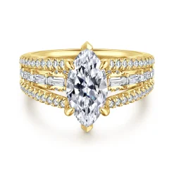 New Gabriel & Co. Brinne - 14K Yellow Gold Three Row Marquise Shape Diamond Engagement Ring