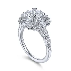 Best Gabriel & Co. Brocade - 14K White Gold Cushion Double Halo Diamond Engagement Ring
