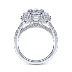 Best Gabriel & Co. Brocade - 14K White Gold Cushion Double Halo Diamond Engagement Ring
