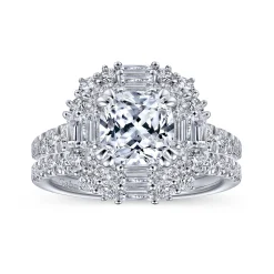 Best Gabriel & Co. Brocade - 14K White Gold Cushion Double Halo Diamond Engagement Ring