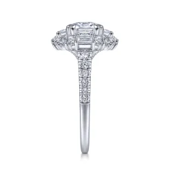 Best Gabriel & Co. Brocade - 14K White Gold Cushion Double Halo Diamond Engagement Ring