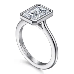 New Gabriel & Co. Brooke - 14K White Gold Emerald Cut Bezel Set Solitaire Diamond Engagement Ring