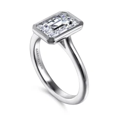 New Gabriel & Co. Brooke - 14K White Gold Emerald Cut Bezel Set Solitaire Diamond Engagement Ring