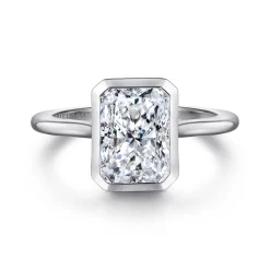 Clearance Gabriel & Co. Brooke - 14K White Gold Radiant Cut Bezel Set Solitaire Diamond Engagement Ring