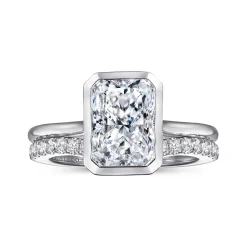 Clearance Gabriel & Co. Brooke - 14K White Gold Radiant Cut Bezel Set Solitaire Diamond Engagement Ring