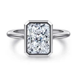 Clearance Gabriel & Co. Brooke - 14K White Gold Radiant Cut Bezel Set Solitaire Diamond Engagement Ring