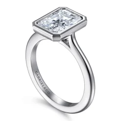Clearance Gabriel & Co. Brooke - 14K White Gold Radiant Cut Bezel Set Solitaire Diamond Engagement Ring