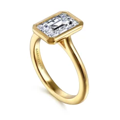 Best Gabriel & Co. Brooke - 14K Yellow Gold Bezel Set Emerald Cut Solitaire Diamond Engagement Ring