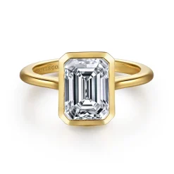 Best Gabriel & Co. Brooke - 14K Yellow Gold Bezel Set Emerald Cut Solitaire Diamond Engagement Ring