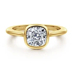 Hot Gabriel & Co. Brooke - 14K Yellow Gold Cushion Cut Bezel Set Solitaire Diamond Engagement Ring