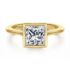 Clearance Gabriel & Co. Brooke - 14K Yellow Gold Princess Cut Bezel Set Solitaire Diamond Engagement Ring