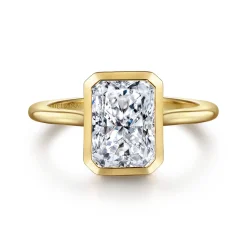 Clearance Gabriel & Co. Brooke - 14K Yellow Gold Radiant Cut Bezel Set Solitaire Diamond Engagement Ring