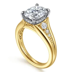 Discount Gabriel & Co. Bruno - 14K White-Yellow Gold Elongated Cushion Diamond Engagement Ring