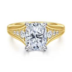 Discount Gabriel & Co. Bruno - 14K White-Yellow Gold Elongated Cushion Diamond Engagement Ring