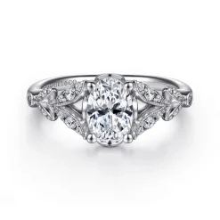 Outlet Gabriel & Co. Bryce - Vintage Inspired 14K White Gold Split Shank Oval Diamond Engagement Ring