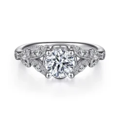 Sale Gabriel & Co. Bryce - Vintage Inspired 14K White Gold Split Shank Round Diamond Engagement Ring