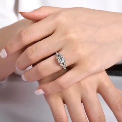 Sale Gabriel & Co. Bryce - Vintage Inspired 14K White Gold Split Shank Round Diamond Engagement Ring