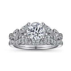 Sale Gabriel & Co. Bryce - Vintage Inspired 14K White Gold Split Shank Round Diamond Engagement Ring