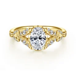 Discount Gabriel & Co. Bryce - Vintage Inspired 14K Yellow Gold Split Shank Oval Diamond Engagement Ring