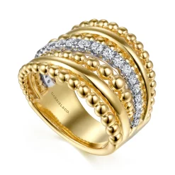 Hot Gabriel & Co. Bujukan Bold - 14K White and Yellow Gold Diamond Bujukan Multiple Row Wide Band Ring