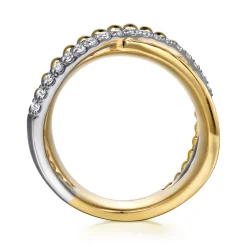 New Gabriel & Co. Bujukan Bold - 14K White Yellow Gold Bujukan Diamond Criss Cross Ring