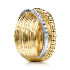 New Gabriel & Co. Bujukan Bold - 14K White Yellow Gold Bujukan Diamond Criss Cross Ring