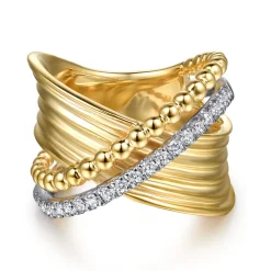 New Gabriel & Co. Bujukan Bold - 14K White Yellow Gold Bujukan Diamond Criss Cross Ring