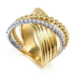 New Gabriel & Co. Bujukan Bold - 14K White Yellow Gold Bujukan Diamond Criss Cross Ring