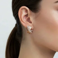 New Gabriel & Co. Bujukan Bold - 14K White Yellow Gold Bujukan and Diamond Criss Cross J Hoop Earrings