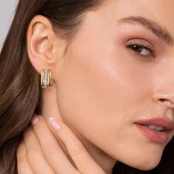 Gabriel & Co. Bujukan Bold - 14K White Yellow Gold Bujukan and Diamond J Hoop Stud Earrings