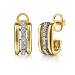 Gabriel & Co. Bujukan Bold - 14K White Yellow Gold Bujukan and Diamond J Hoop Stud Earrings