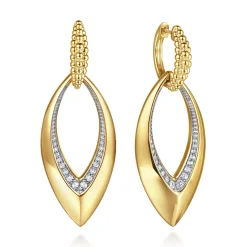 Gabriel & Co. Bujukan Bold - 14K Yellow Gold Bujukan and Diamond Marquise Huggie Drop Earrings