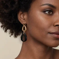 New Gabriel & Co. Bujukan Bold - 14K Yellow Gold Bujukan Black Onyx Huggie Drop Earrings