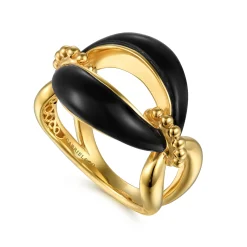 Gabriel & Co. Bujukan Bold - 14K Yellow Gold Bujukan Black Onyx Link Chain Ring