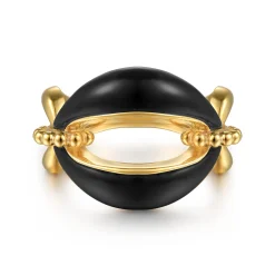 Gabriel & Co. Bujukan Bold - 14K Yellow Gold Bujukan Black Onyx Link Chain Ring