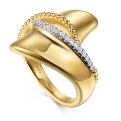 Outlet Gabriel & Co. Bujukan Bold - 14K Yellow Gold Bujukan and Diamond Bypass Ring
