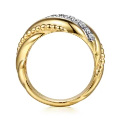 Discount Gabriel & Co. Bujukan Bold - 14K Yellow Gold Bujukan and Diamond Twisted Wide Band Ring