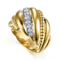 Discount Gabriel & Co. Bujukan Bold - 14K Yellow Gold Bujukan and Diamond Twisted Wide Band Ring