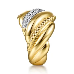 Discount Gabriel & Co. Bujukan Bold - 14K Yellow Gold Bujukan and Diamond Twisted Wide Band Ring